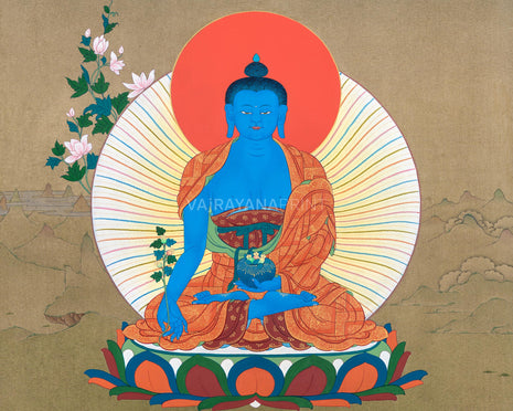 Karma Gadri Thangka Print of Medicine Buddha