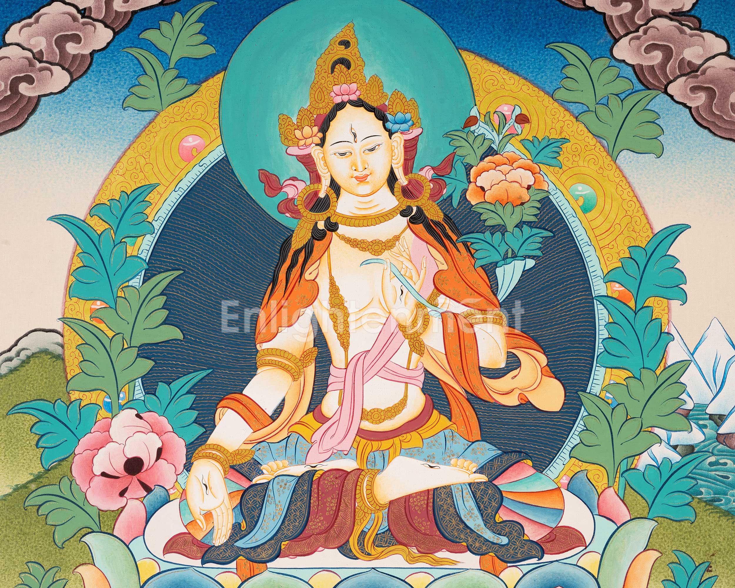 White Tara | Female Bodhisattva Thangka | Religious Buddhist Paint