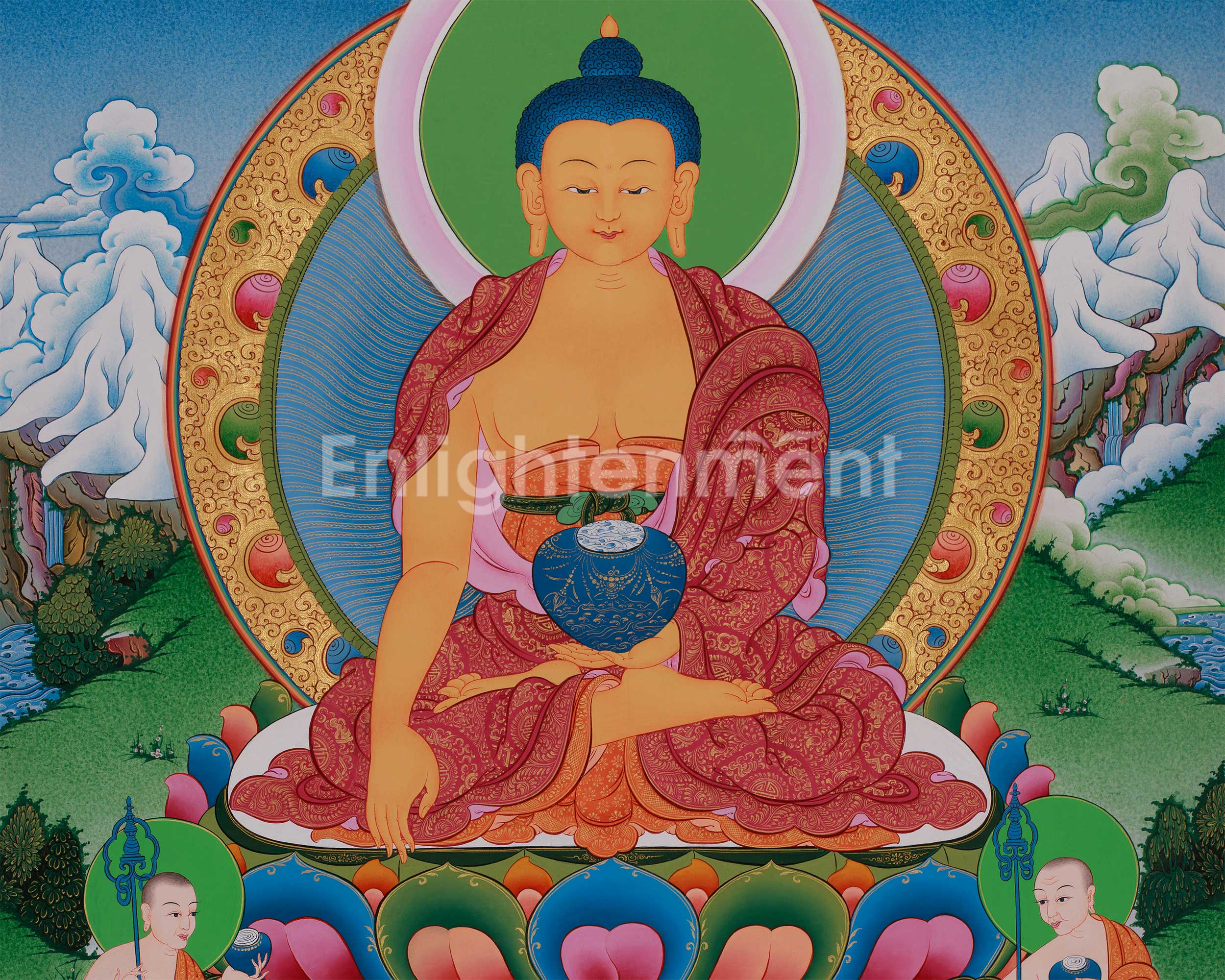 Traditional Buddha Thangka | Shakyamuni in Vajra Posture with Disciples