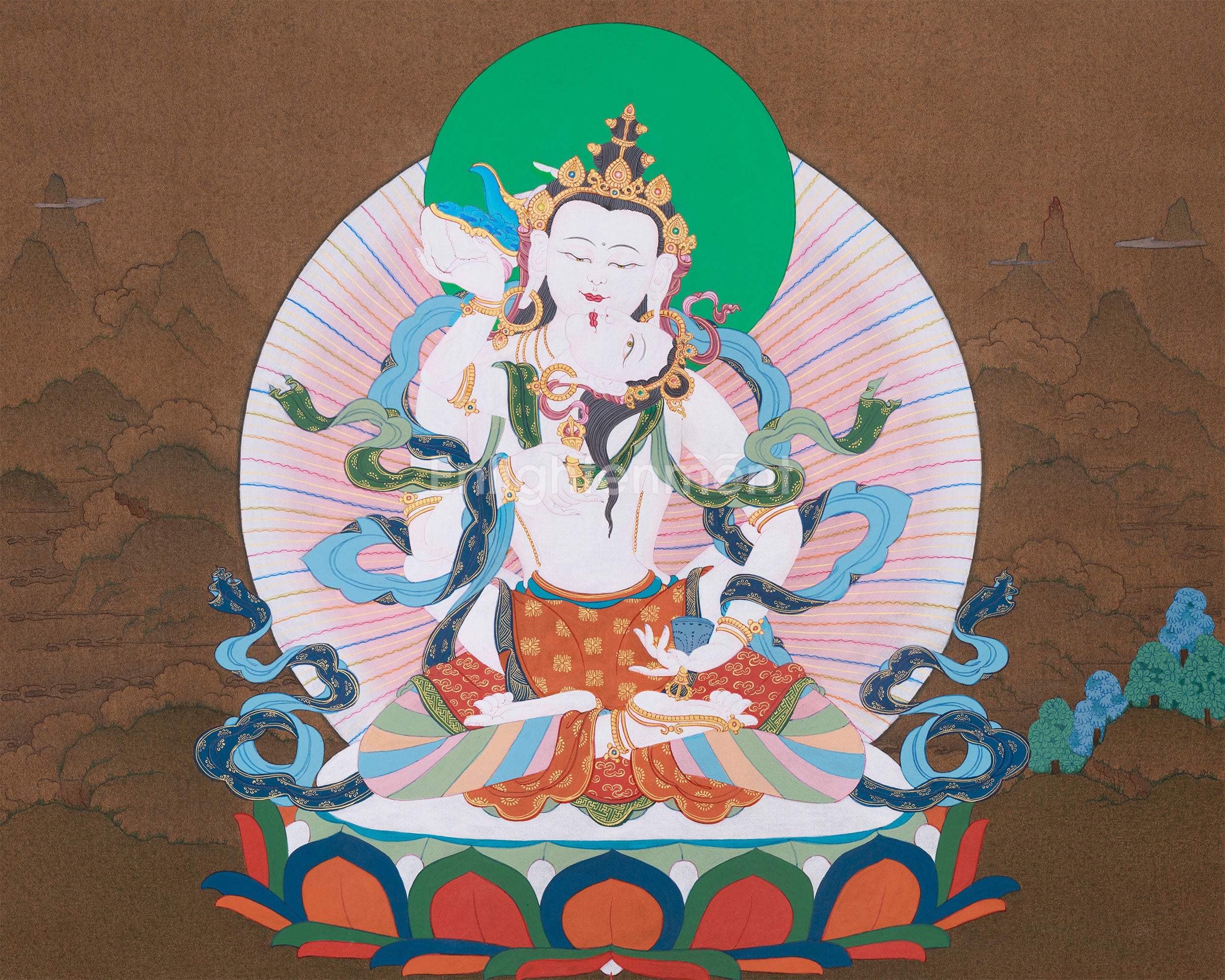 Vajrasattva with His Consort Thangka | Cotton Canvas Artwok