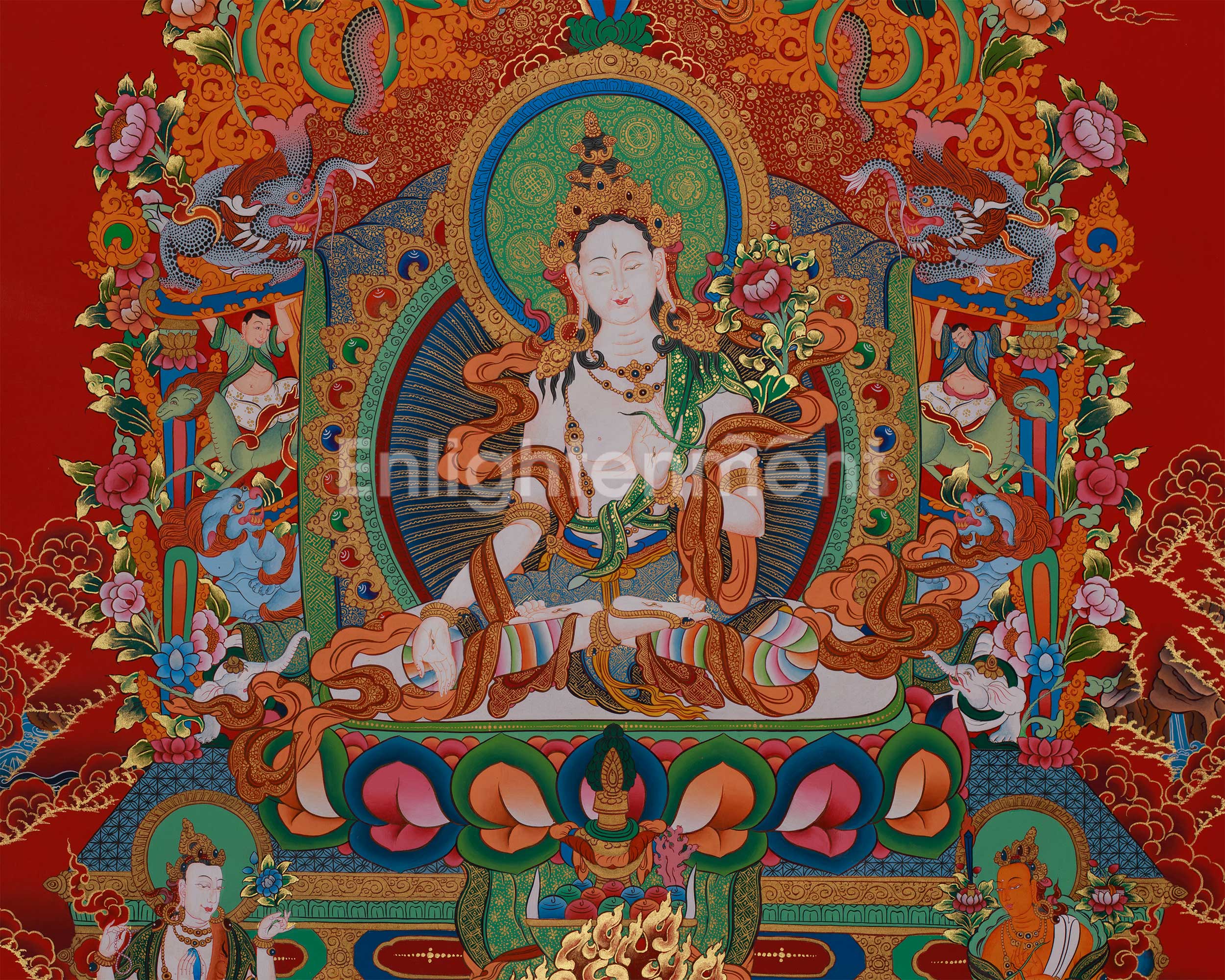 Tara with Buddhas and Bodhisattvas | White Tara Thangka for Healing, Wisdom & Longevity