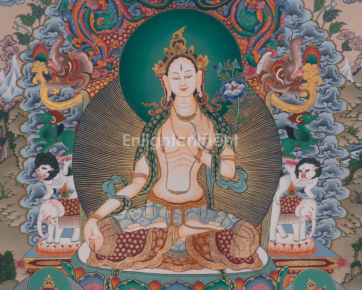 White Tara Buddhist Painting | Sacred Art of Compassion and Longevity