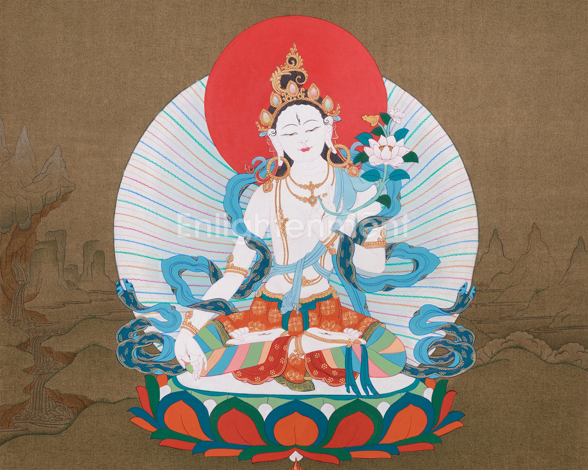 Long Life Deity White Tara Thangka | Tibetan Goddess of Healing