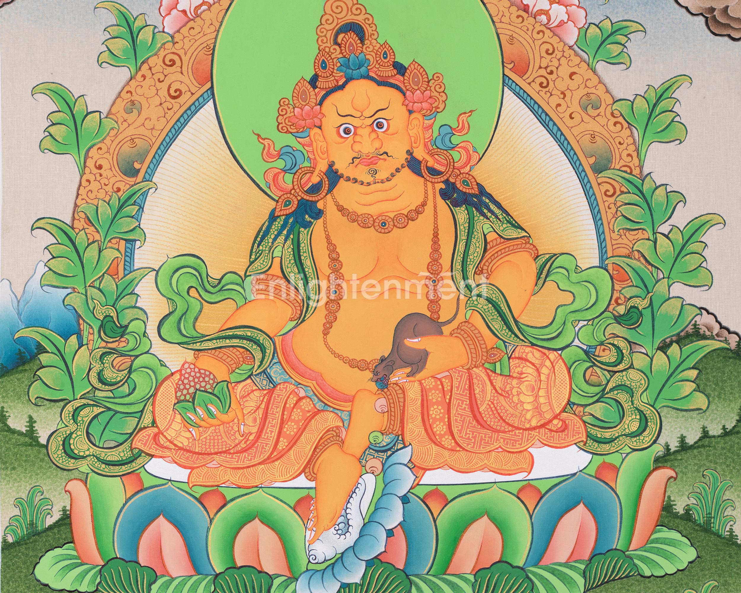 Dzambhala Divine Thangka Artwork | Embodiment of Abundance | Art for Meditation