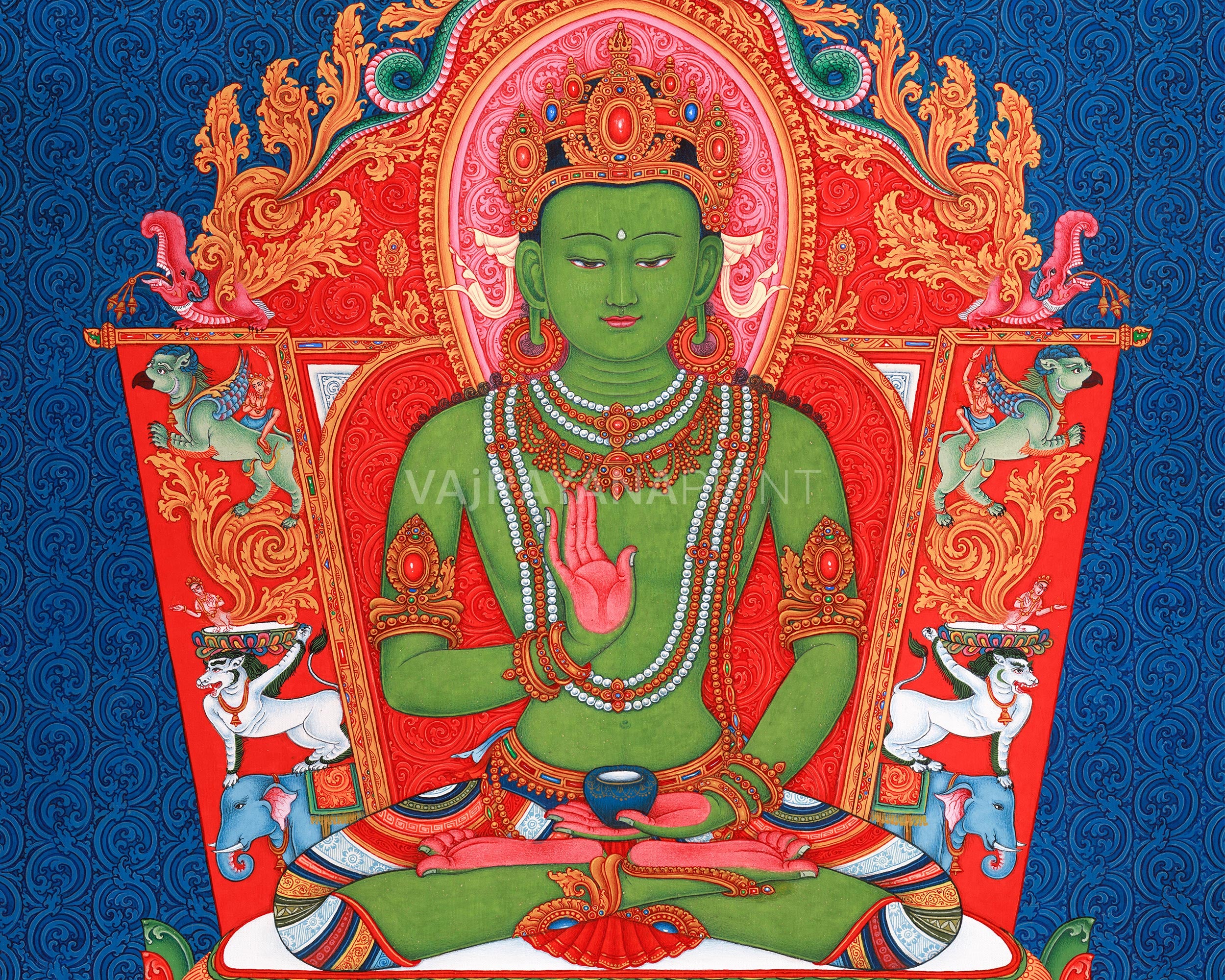 Amoghasiddhi Buddha Thangka Print | Buddha Giclee Canvas | Traditional Paubha Artwork