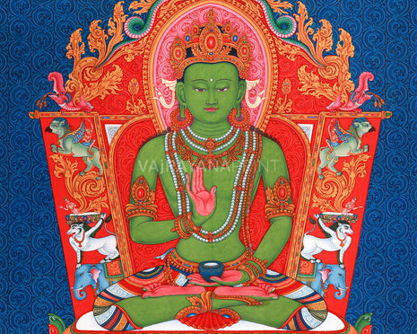Amoghasiddhi Buddha Thangka Print | Buddha Giclee Canvas | Traditional Paubha Artwork