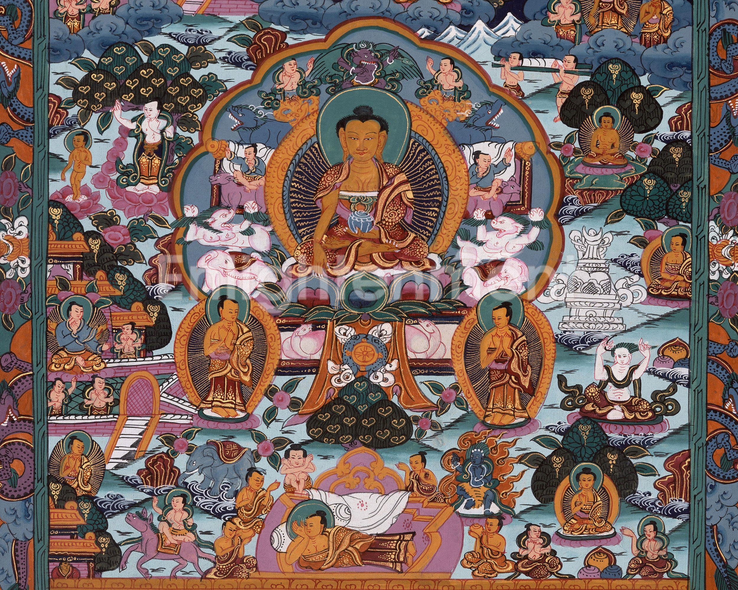 Shakyamuni Buddha Life Story Thangka | Journey of the Buddha