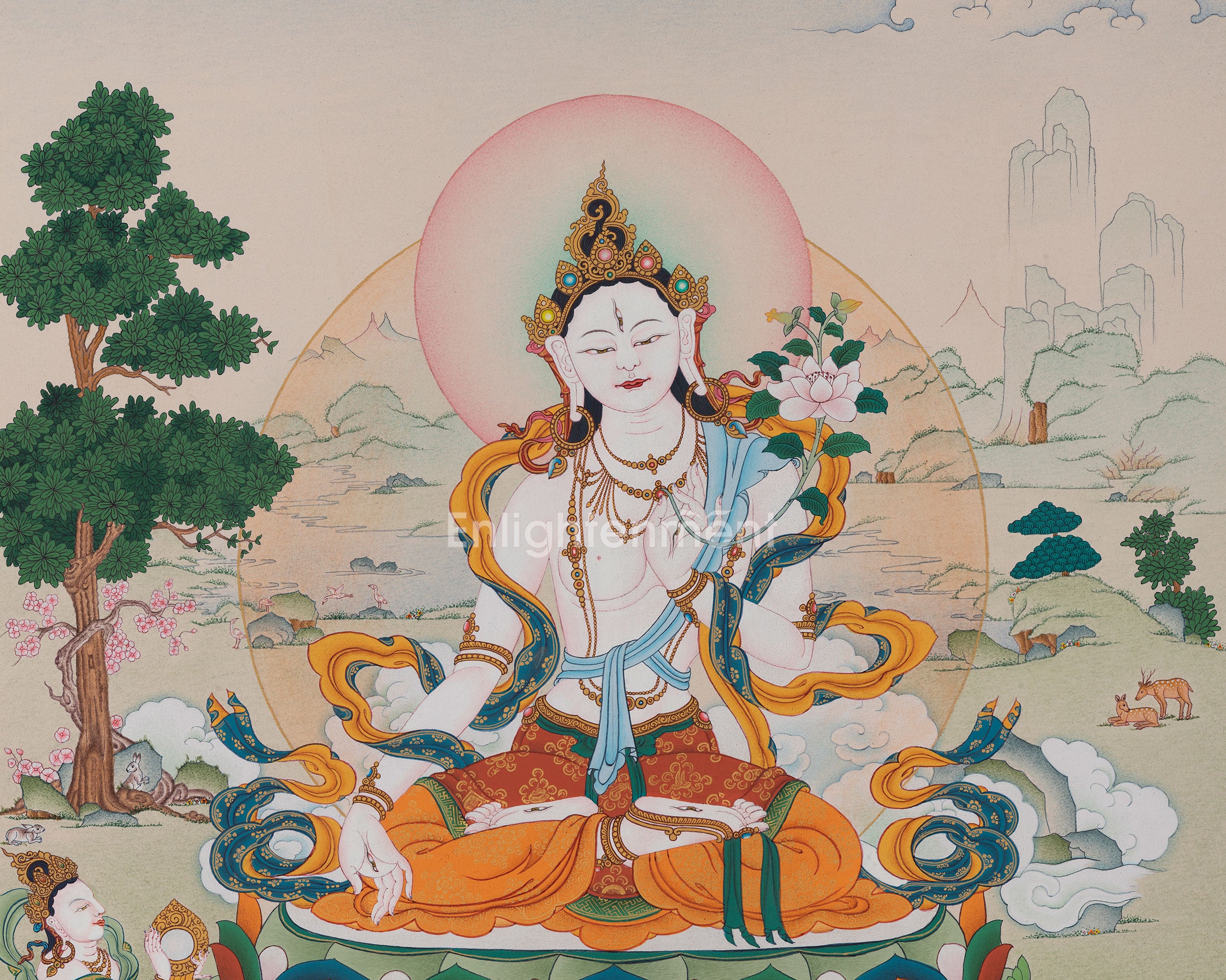 White Tara With Amitabha Buddha Painting | Bodhisattva Art Of Long Life