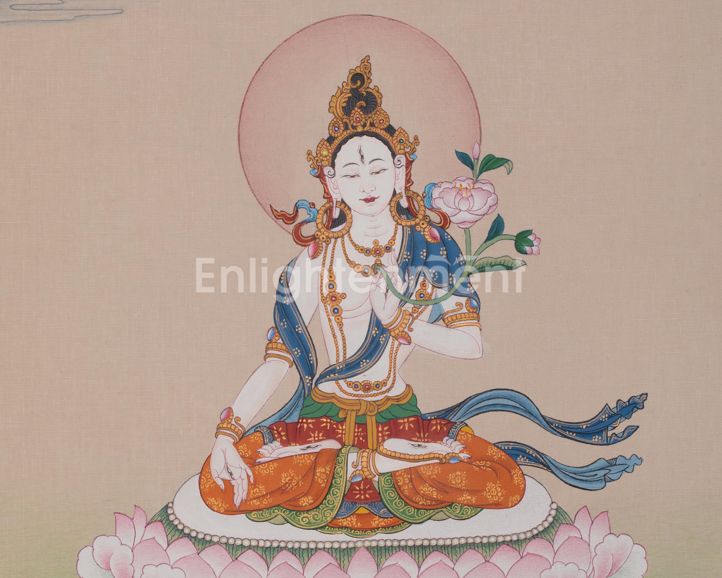 Healing Deity White Tara Art | Tibetan Compassion Artwork | Traditional Thangka