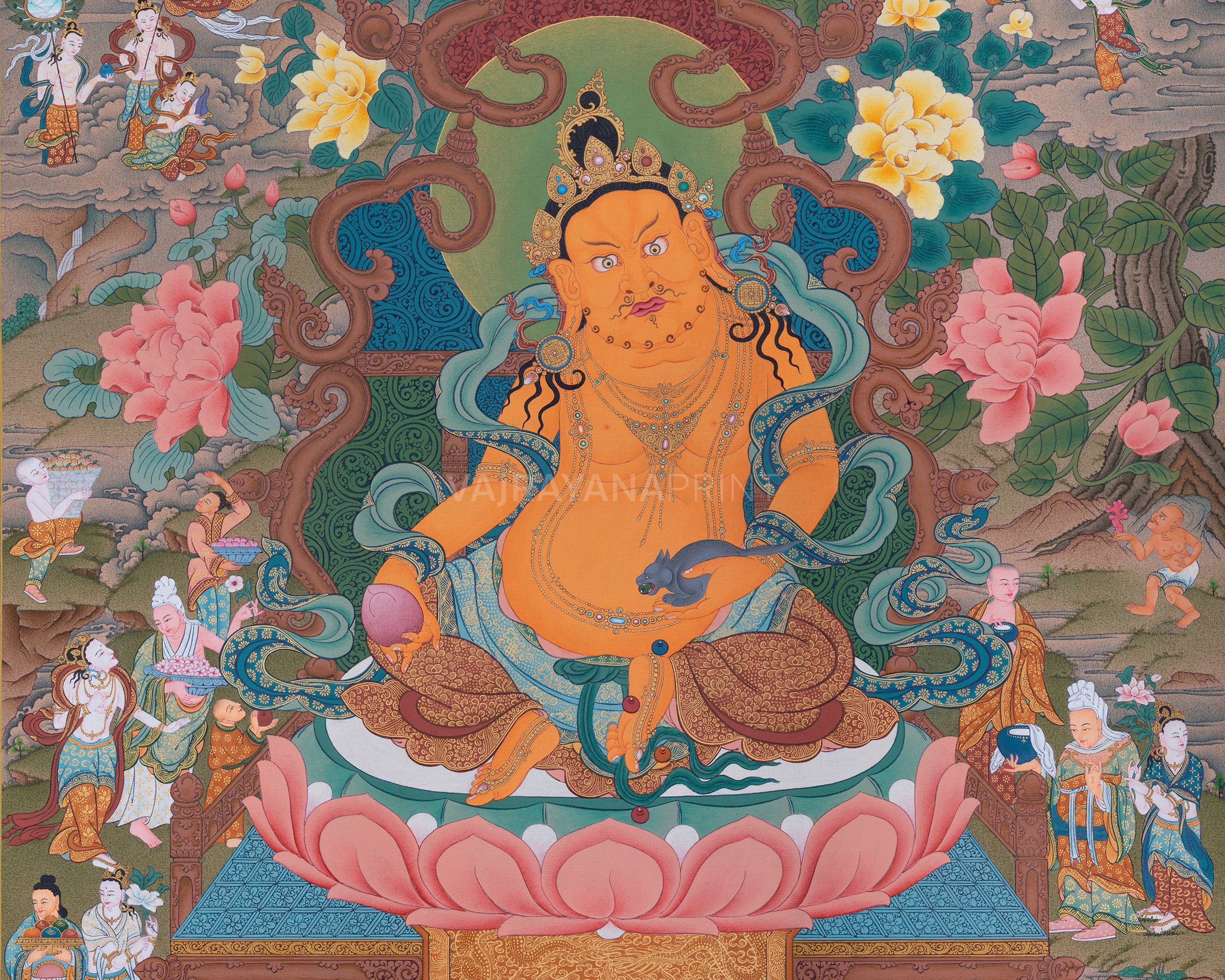 Jambala, Dzambhala Thangka Painting, Tibetan Thangka Print
