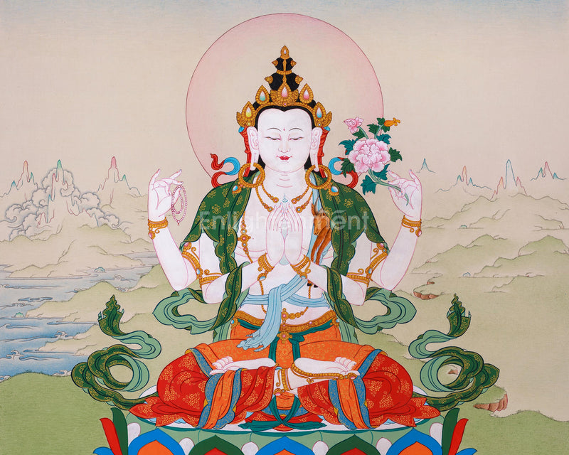 Bodhisattva Chenresig Thangka | Handpainted Buddhist Art