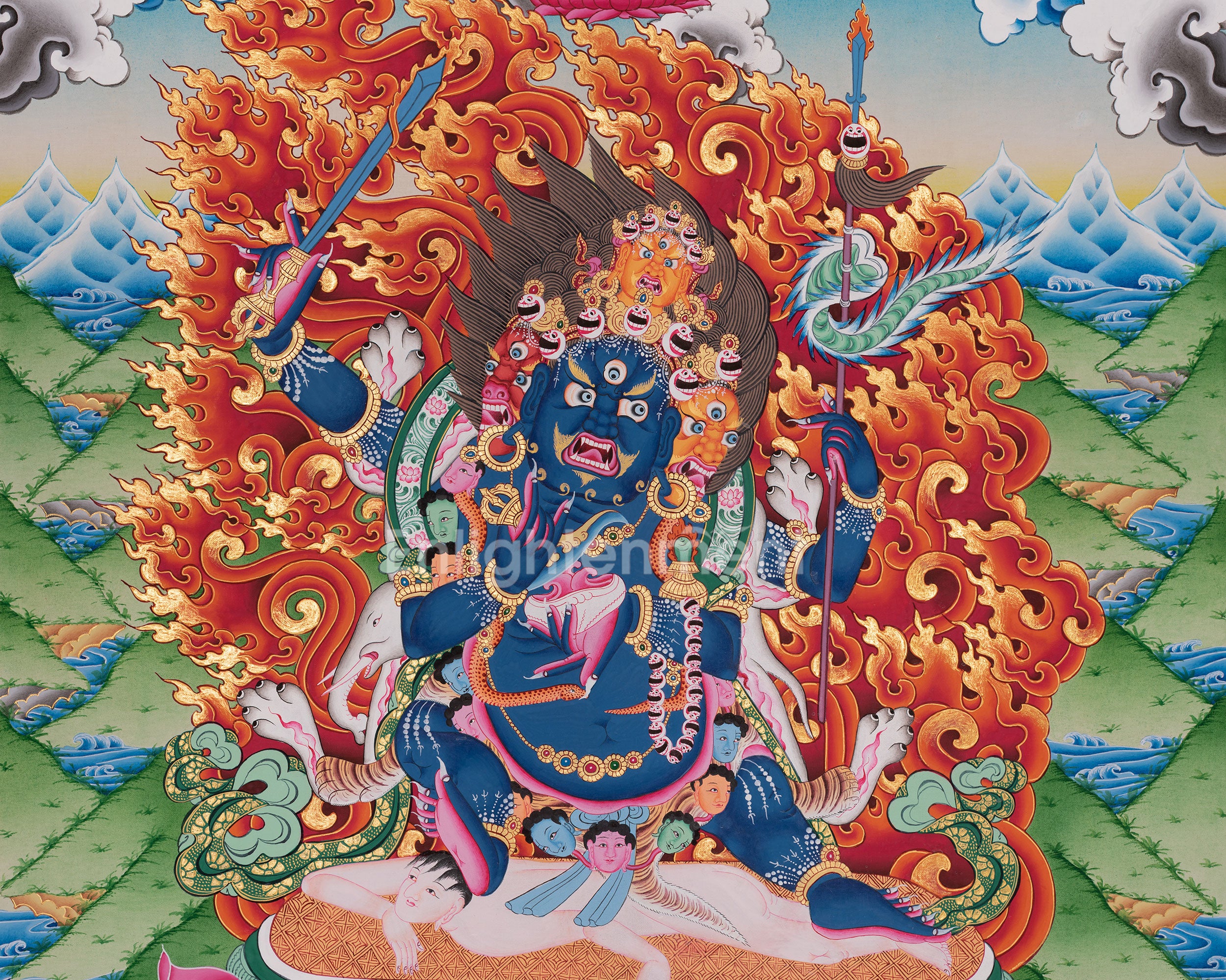 Wrathful Deity Four Armed Mahakala thangka | Powerful Protector