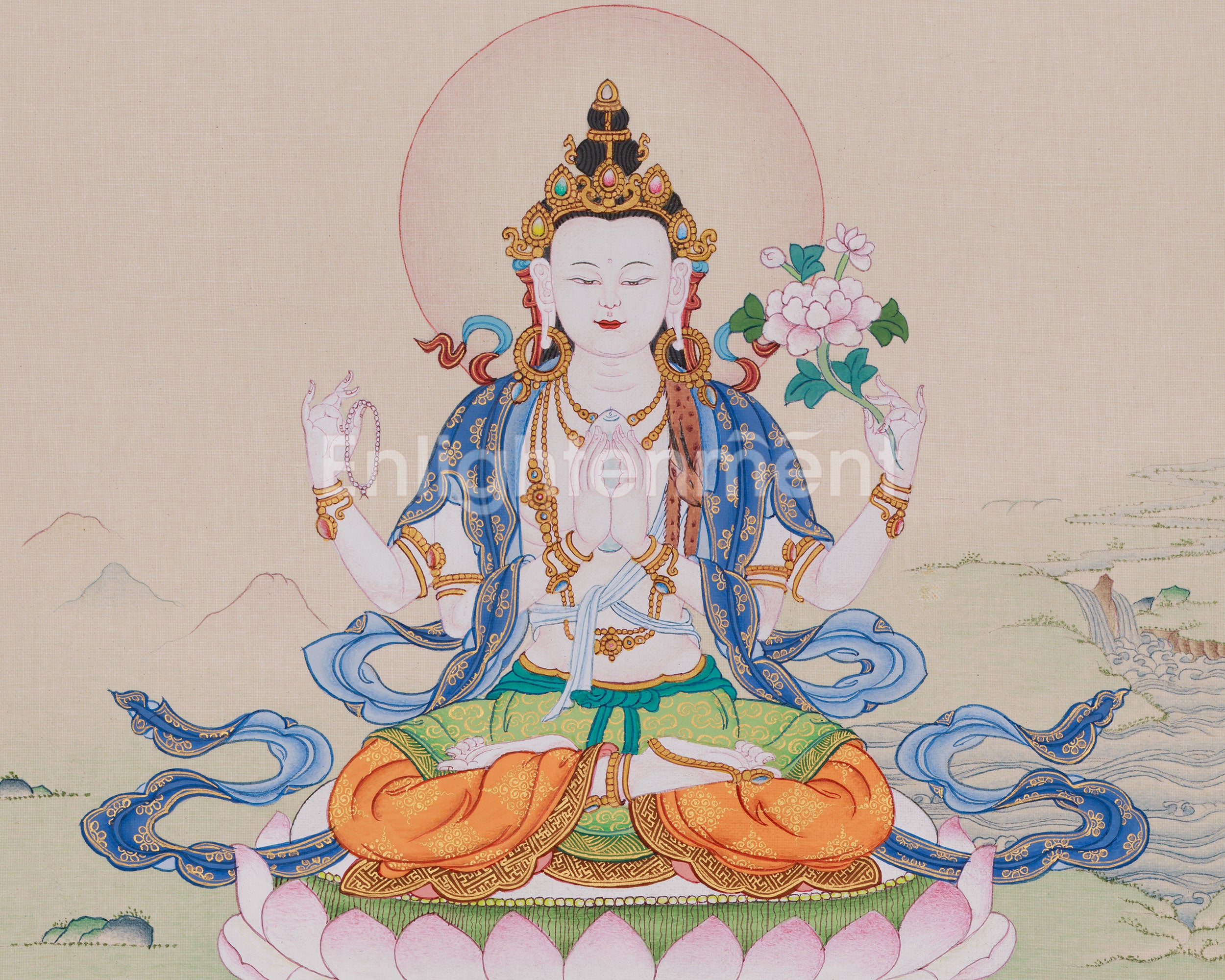 Compassionate Chenrezig Buddha Thangka | Four Armed Avalokiteshvara