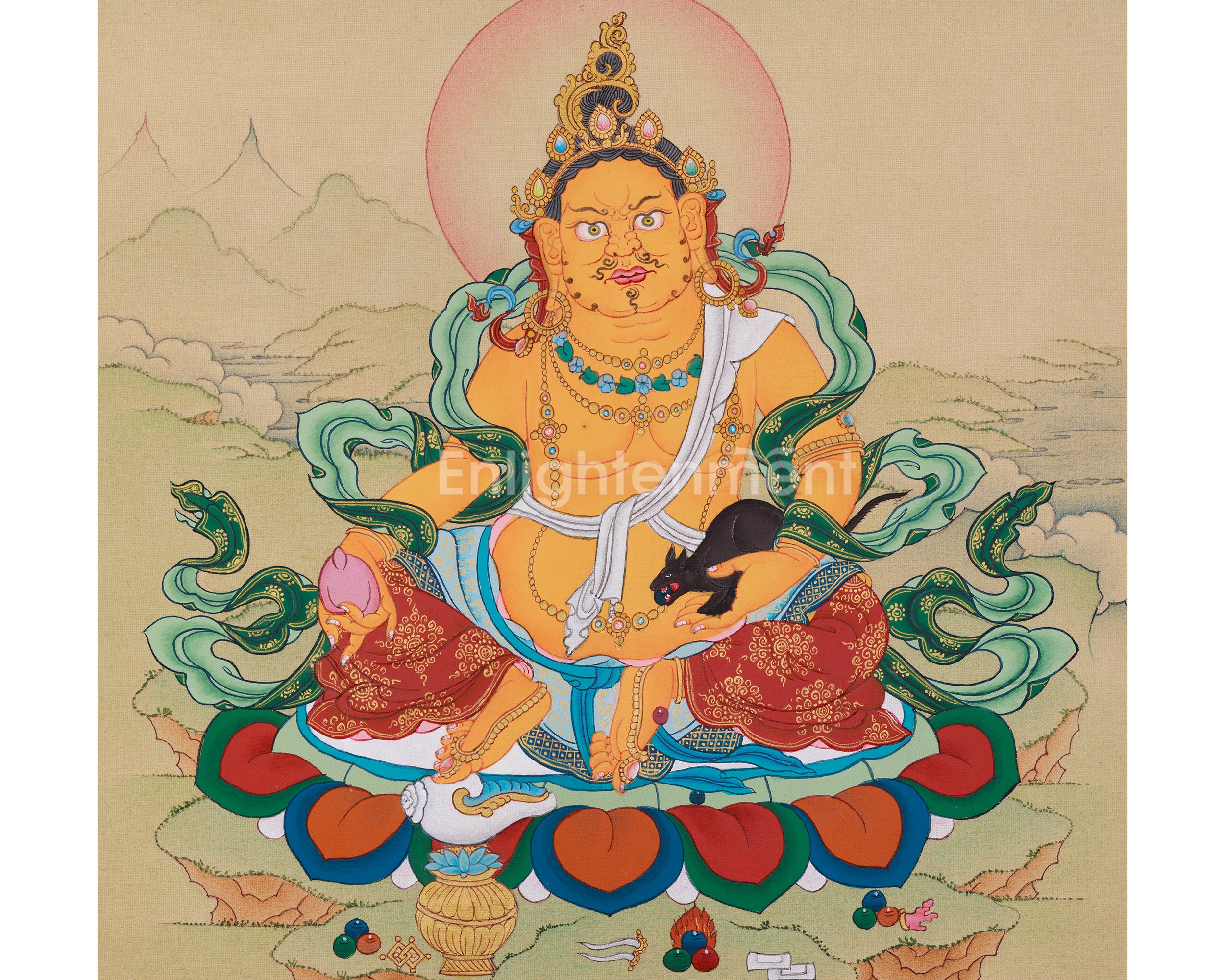 Original Hand-Painted Dzambhala Thangka, Guardian of Prosperity | For Abundance