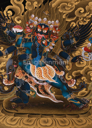 Yidam Deity Vajrakilaya Thangka | Sacred Protector in Gold on Black
