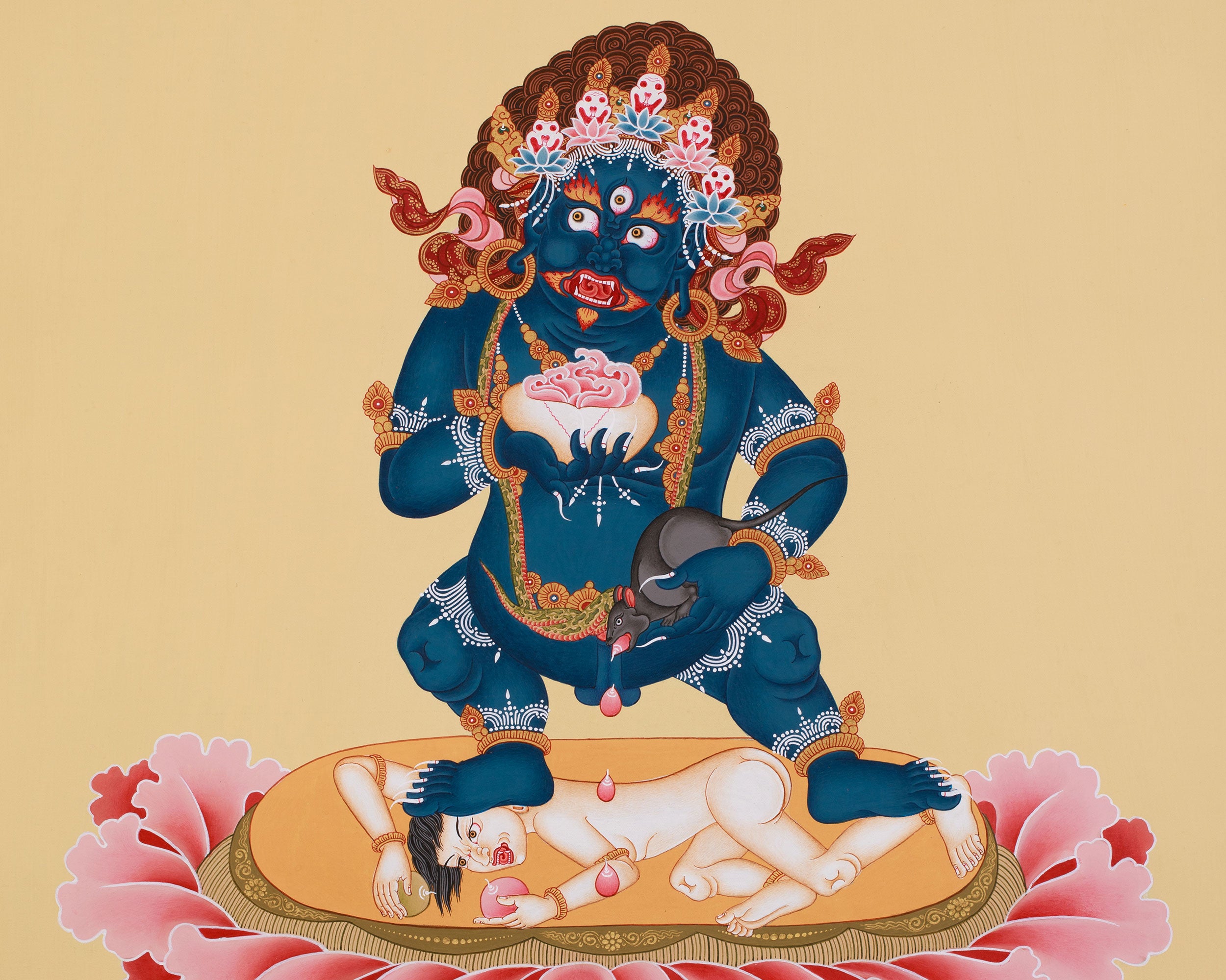 Black Kubera, Dzambhala Thangka | The Tibetan Buddhist God of Wealth
