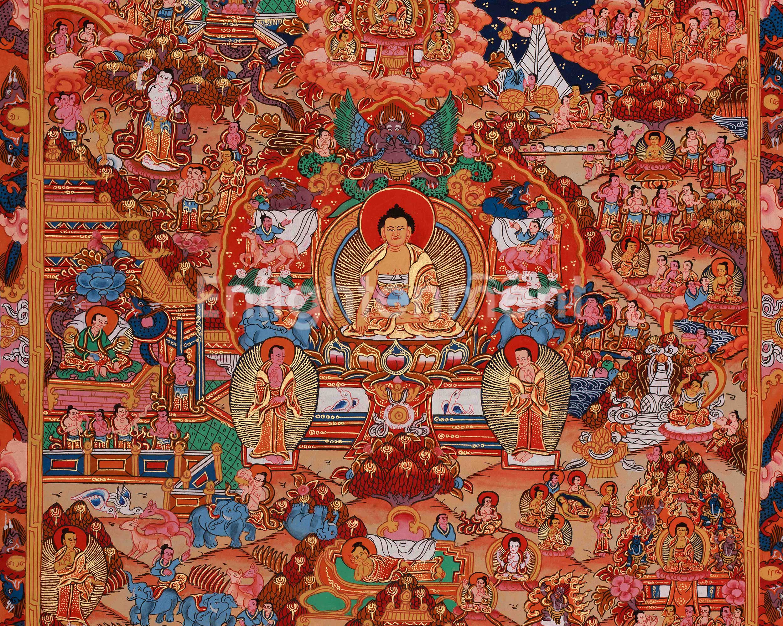 Divine Buddha Life Story Thangka | Siddhartha Gautama | Spiritual Journey Toward Enlightenment