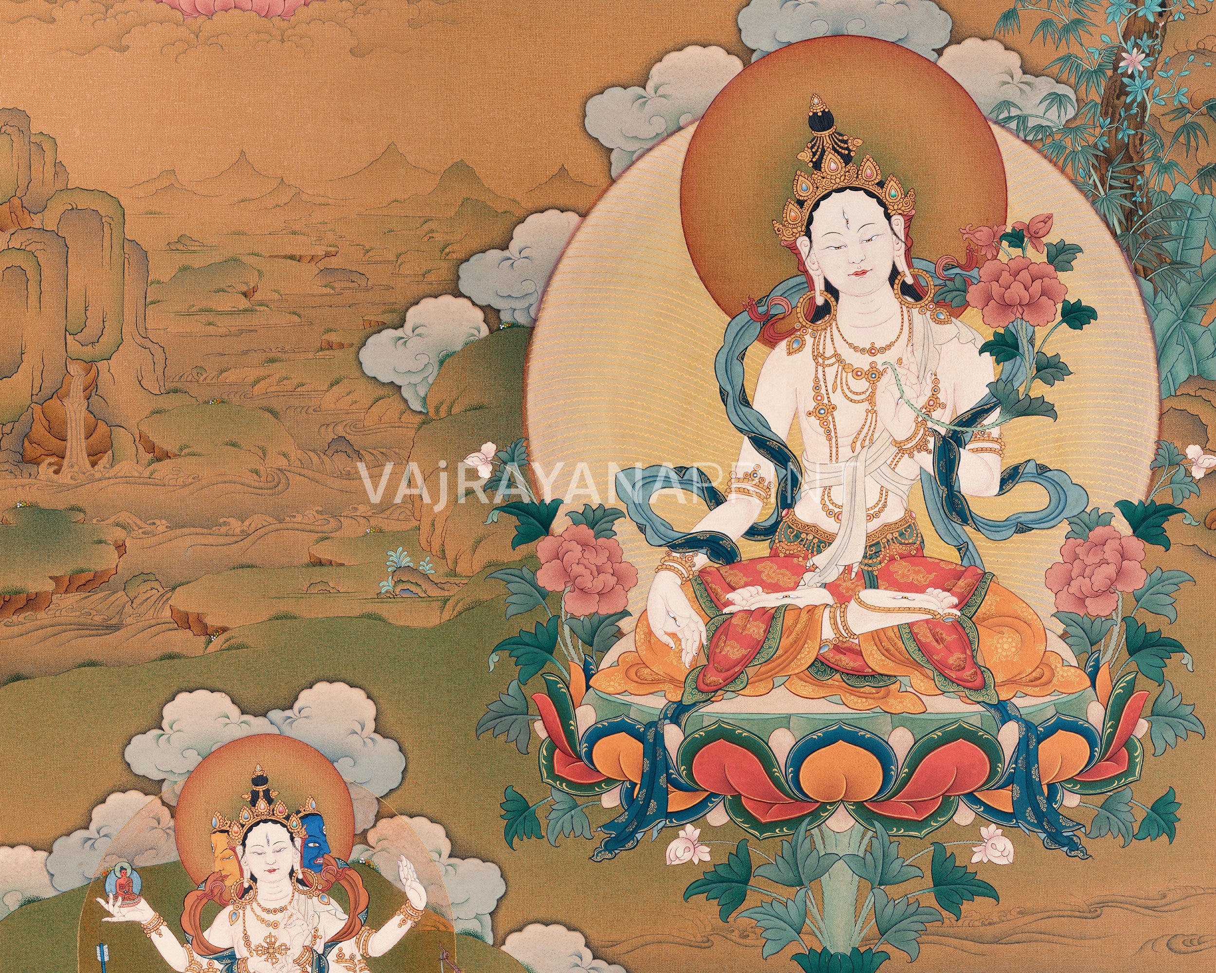 Female Bodhisattva, White Tara Canvas Print | With Amitayus and Namgyalma