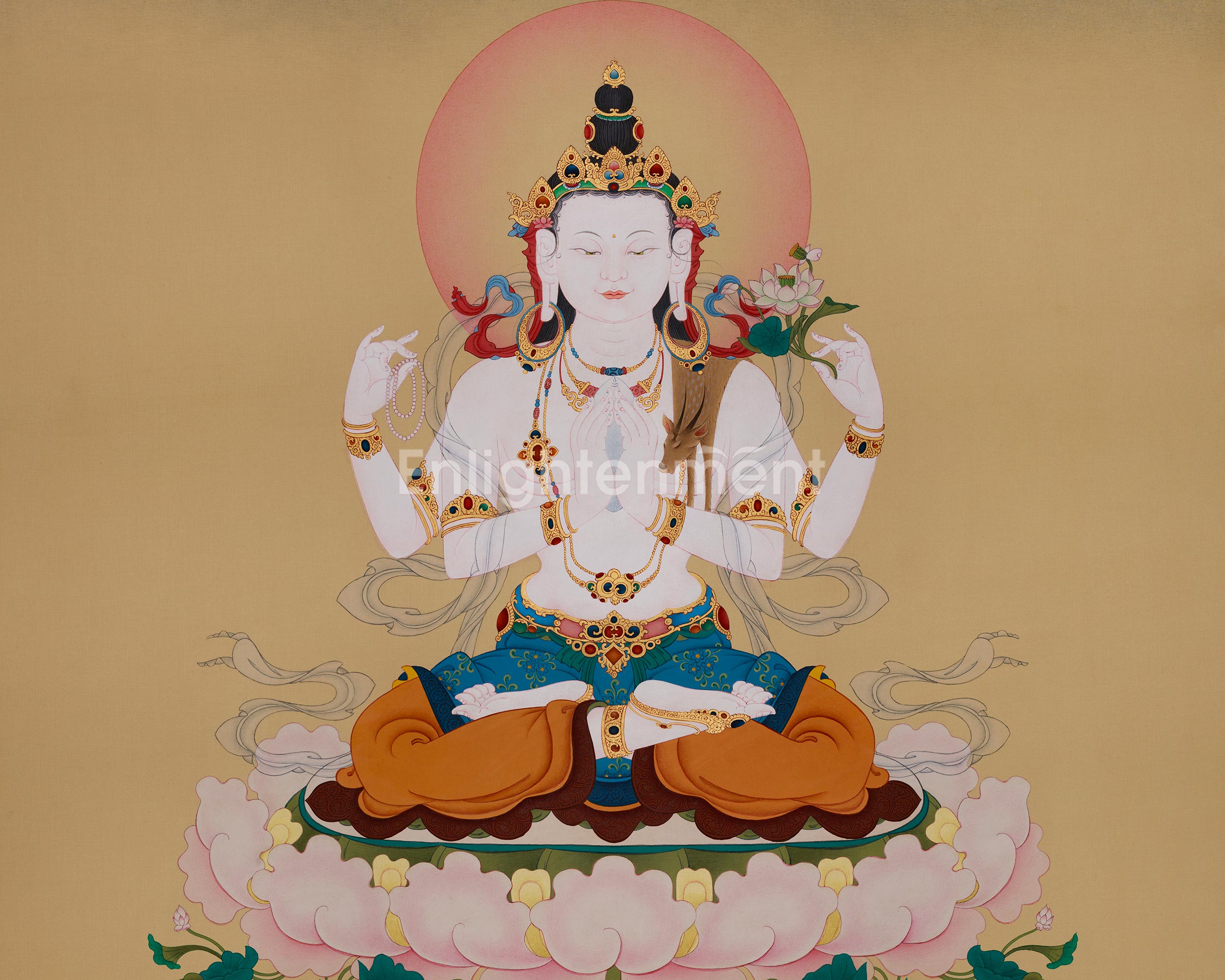 Sacred Four-Armed Chenrezig Thangka | Embodiment of Universal Love