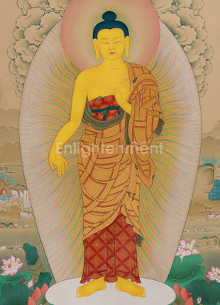 Standing Buddha Shakyamuni Thangka | Exquisite Karma Gadri Masterpiece