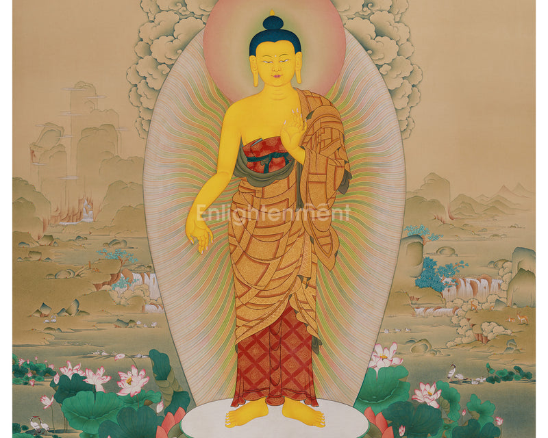 Standing Buddha Shakyamuni Thangka | Exquisite Karma Gadri Masterpiece