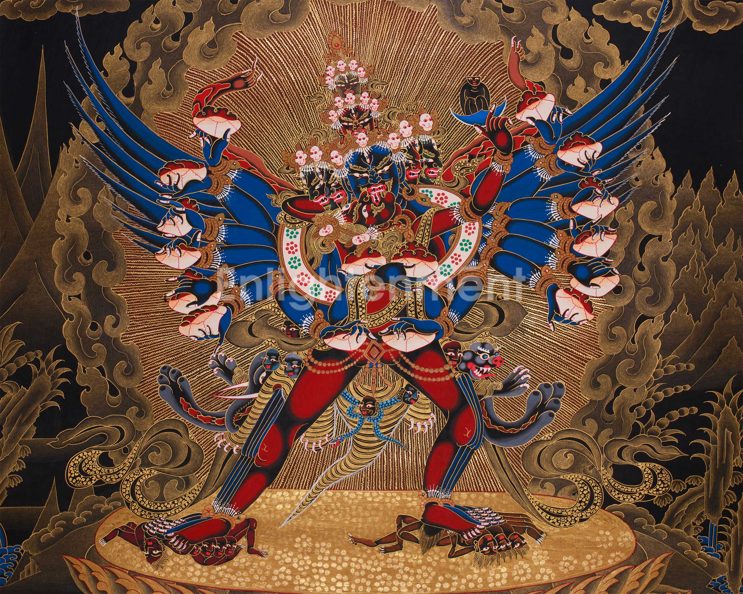 Chemchok Heruka with Consort |  Wrathful Tibetan Deity Thangka of Wisdom and Transformation