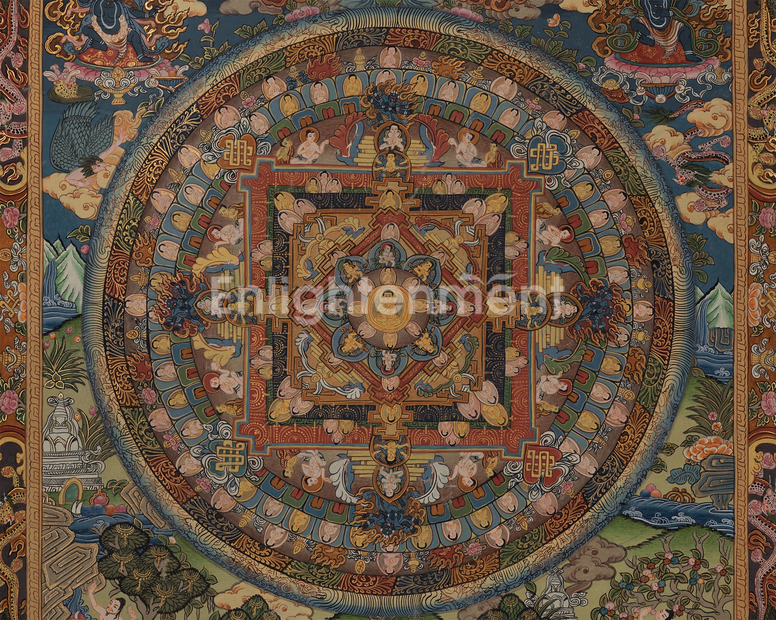 Hand Painted Mandala | Thanka with Brocade Mounted
