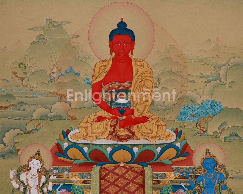 Red Amitabha Buddha Thangka | Buddha with Bodhisattvas