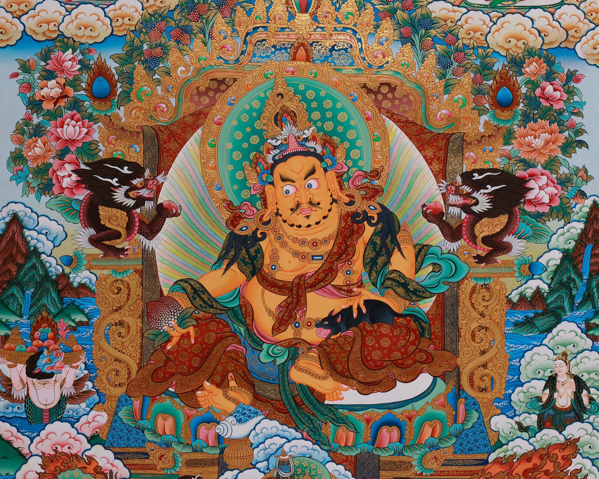 Dzambhala Wealth Deity Thangka | Sacred Hand-Painted Tibetan Art for Abundance