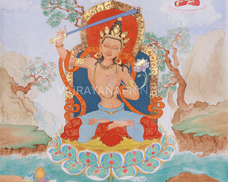 Giclee Canvas Print of Manjushri | Contemporary Fusion of Paubha & Chinese Artistry