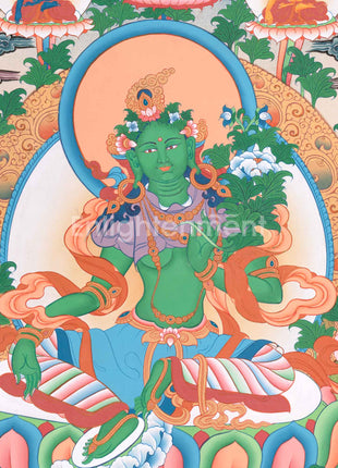 Green Tara Thangka with Other Deities | Wall Art for Tranquility