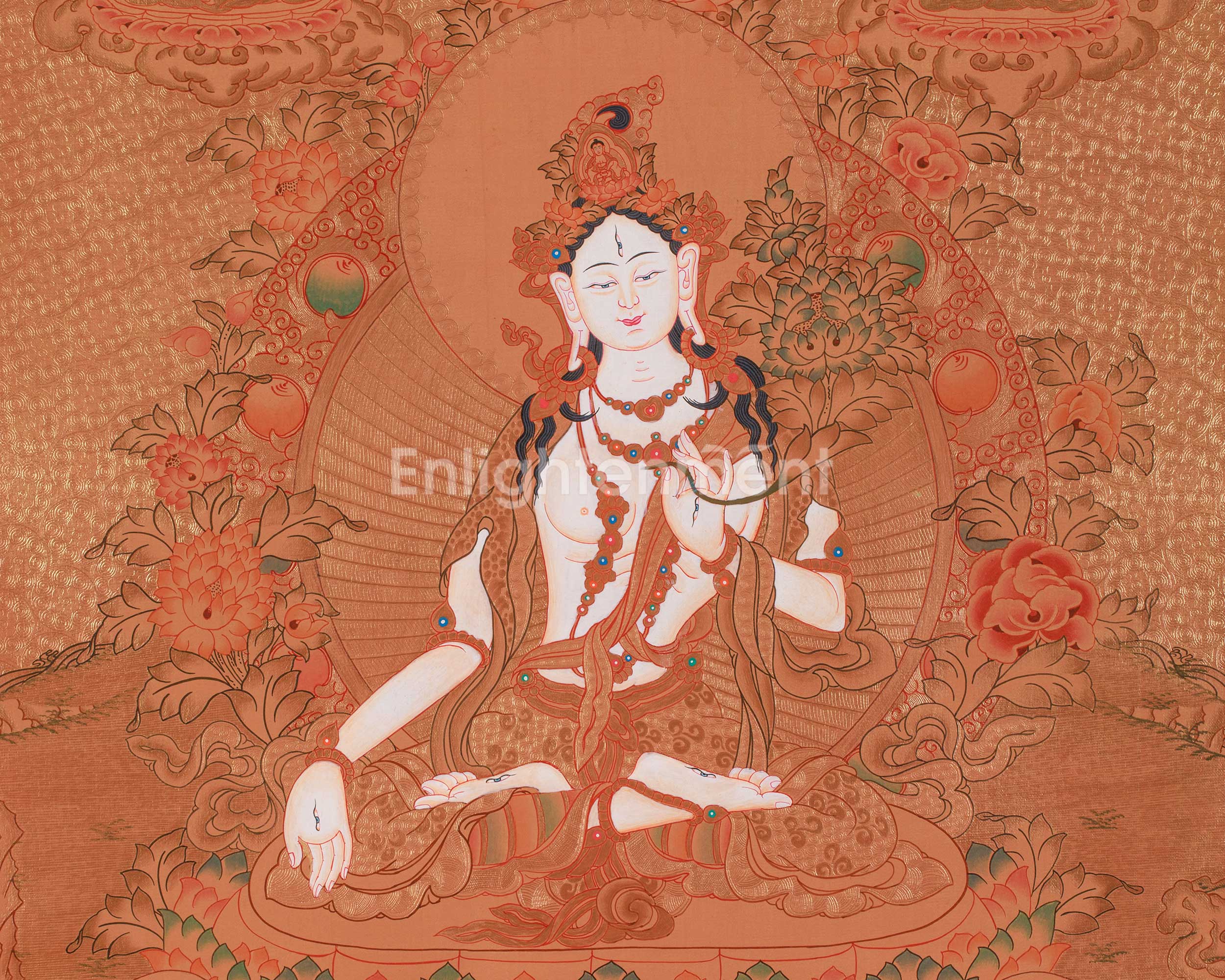 Tibetan White Tara Thangka | Wall Hanging Meditation and Yoga Art