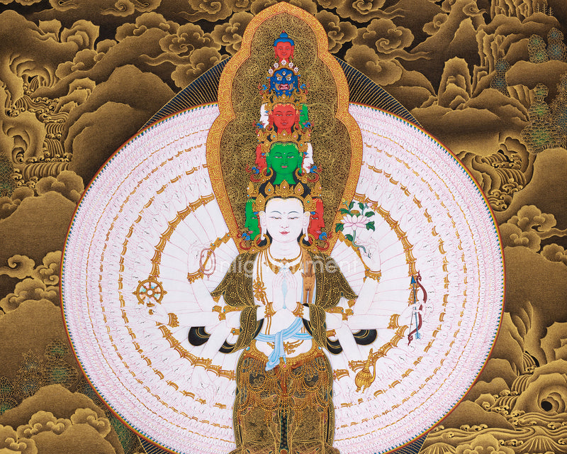 Namo Avalokiteshvara Thangka | Buddha of Compassion with Pure Gold Detailing