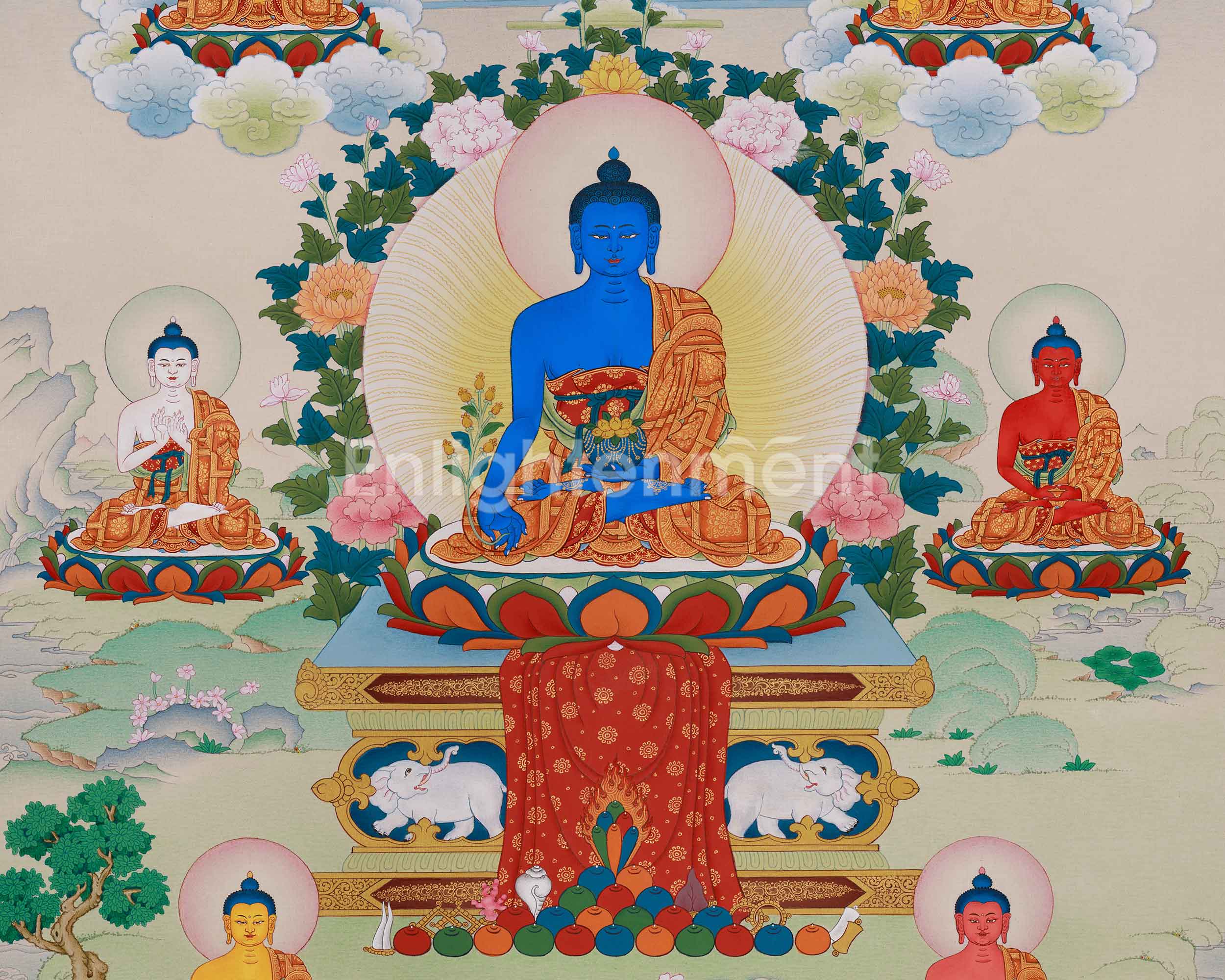 Traditional Asta Medicine Buddha Thangka | Healing and Longevity Art