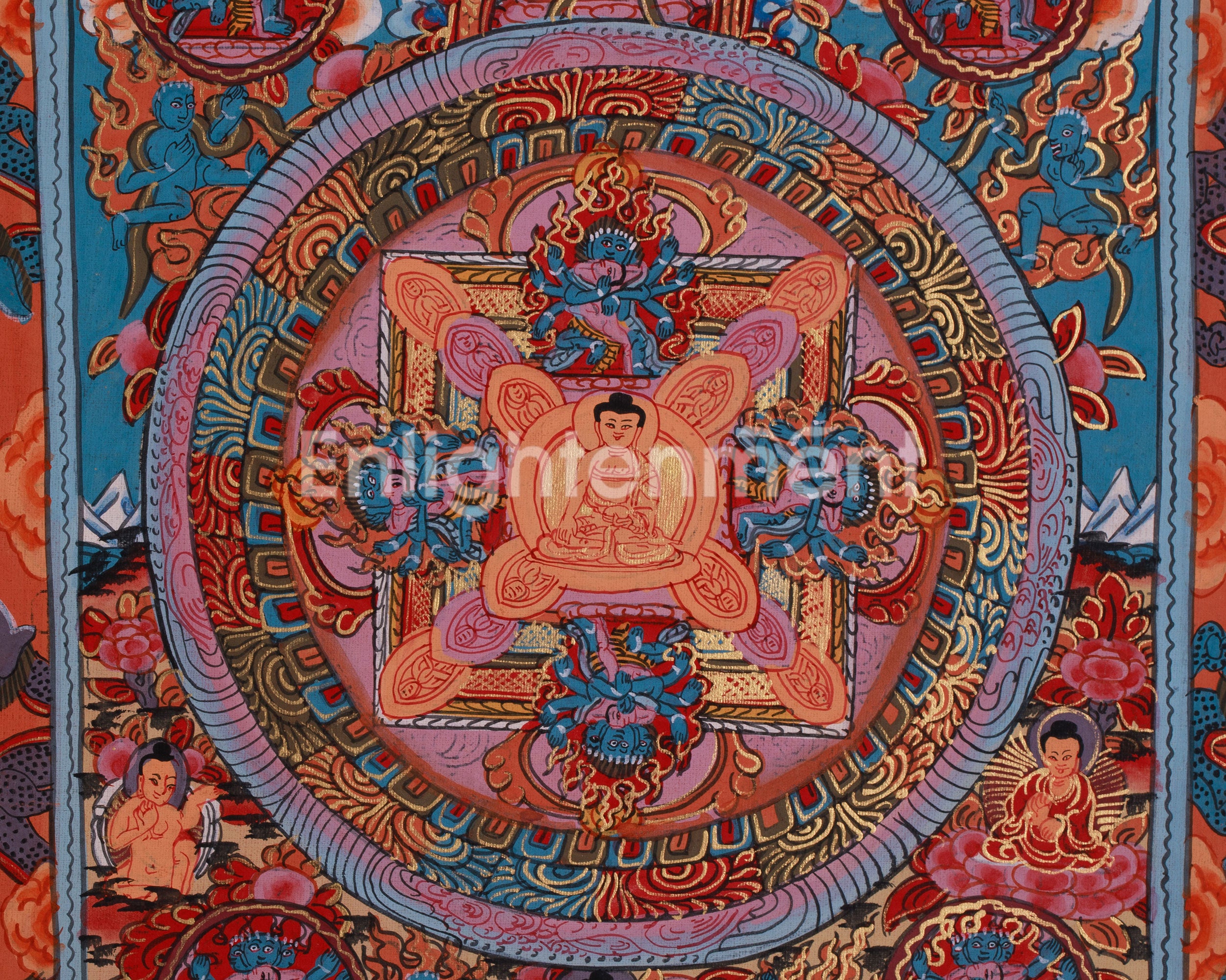 Small Buddha Mandala Thangka | Cosmic Enlightenment & Dharma Protectors