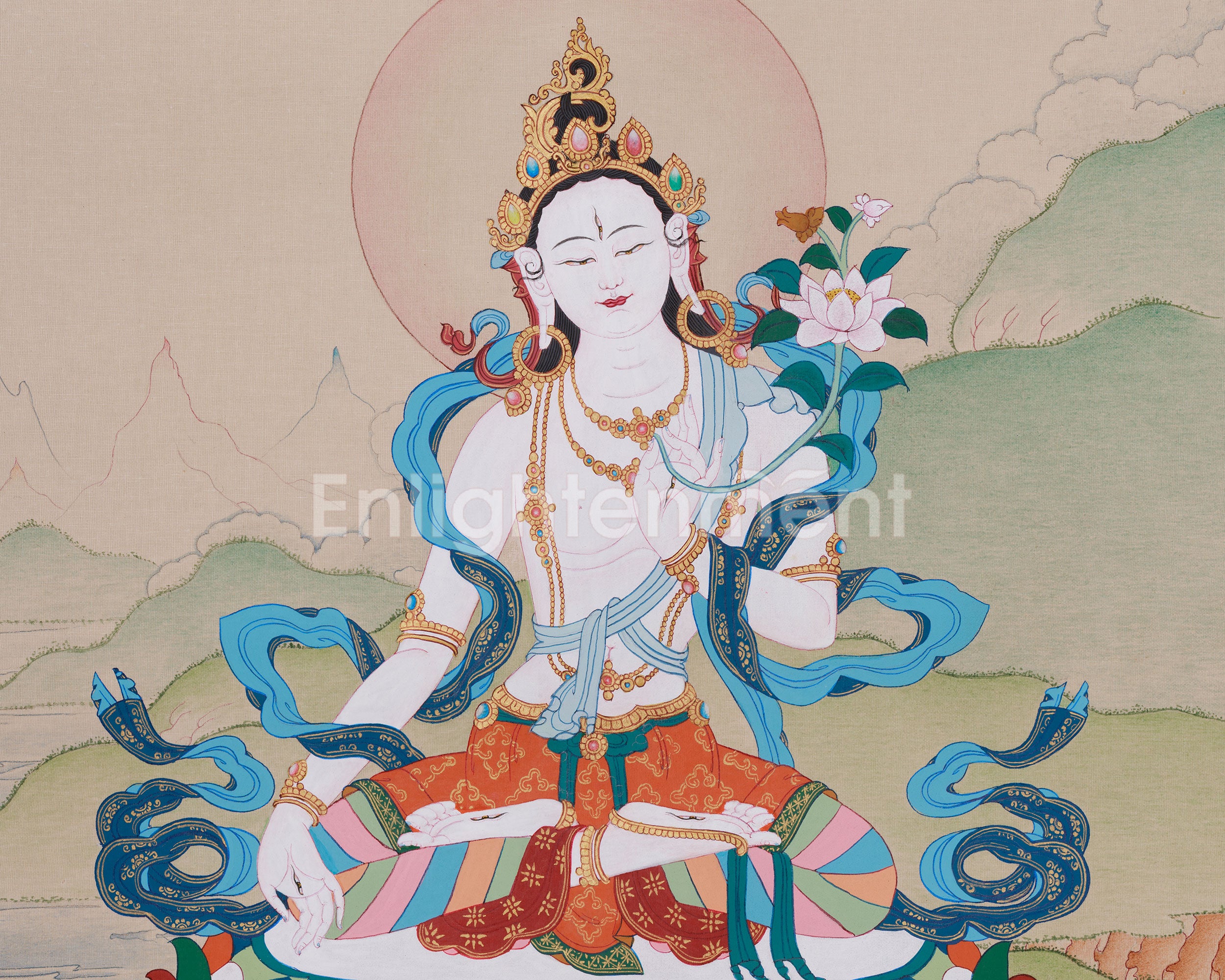 Female Deity White Tara Thangka | For Healing and Protection