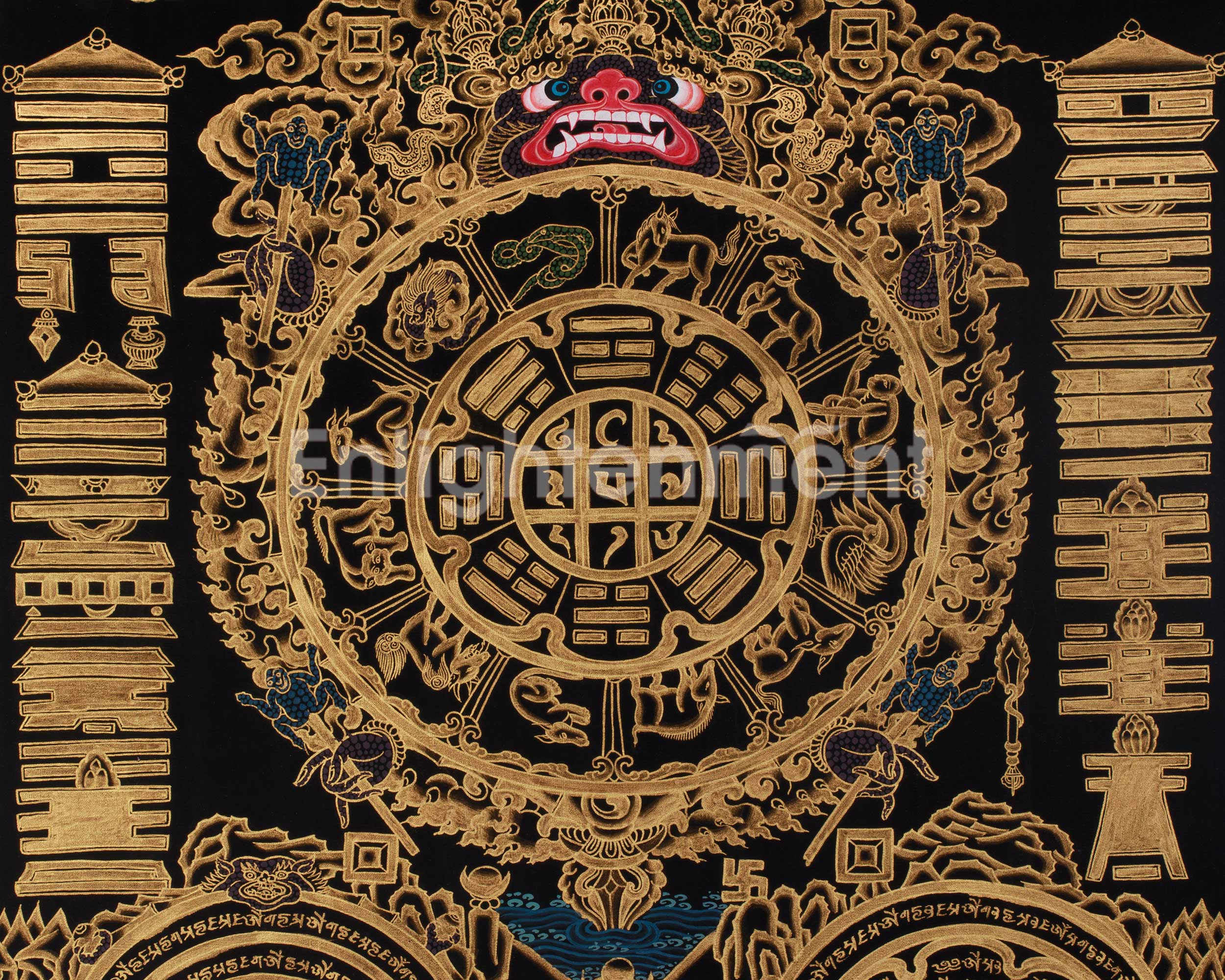 Astrological Chart Calendar Thangka | Tibetan Meditation and Cosmic Guidance Artwork