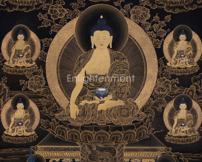 Eight Shakyamuni Buddha Thangka | Traditional Tibetan 24K Gold Buddhist Art