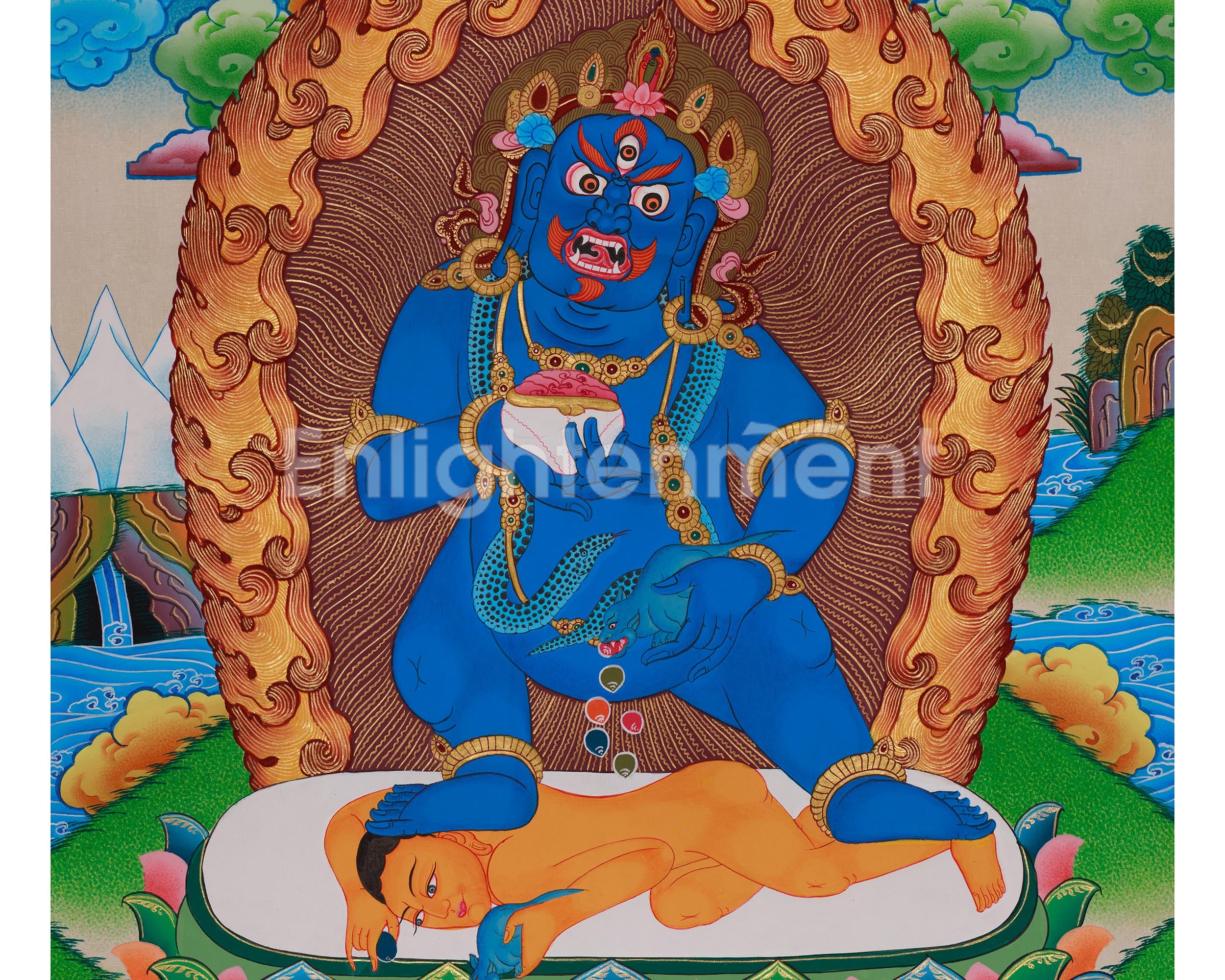 Traditional Thangka of Black Dzambhala | Dispeller of Obstacles and Bestower of Abundance
