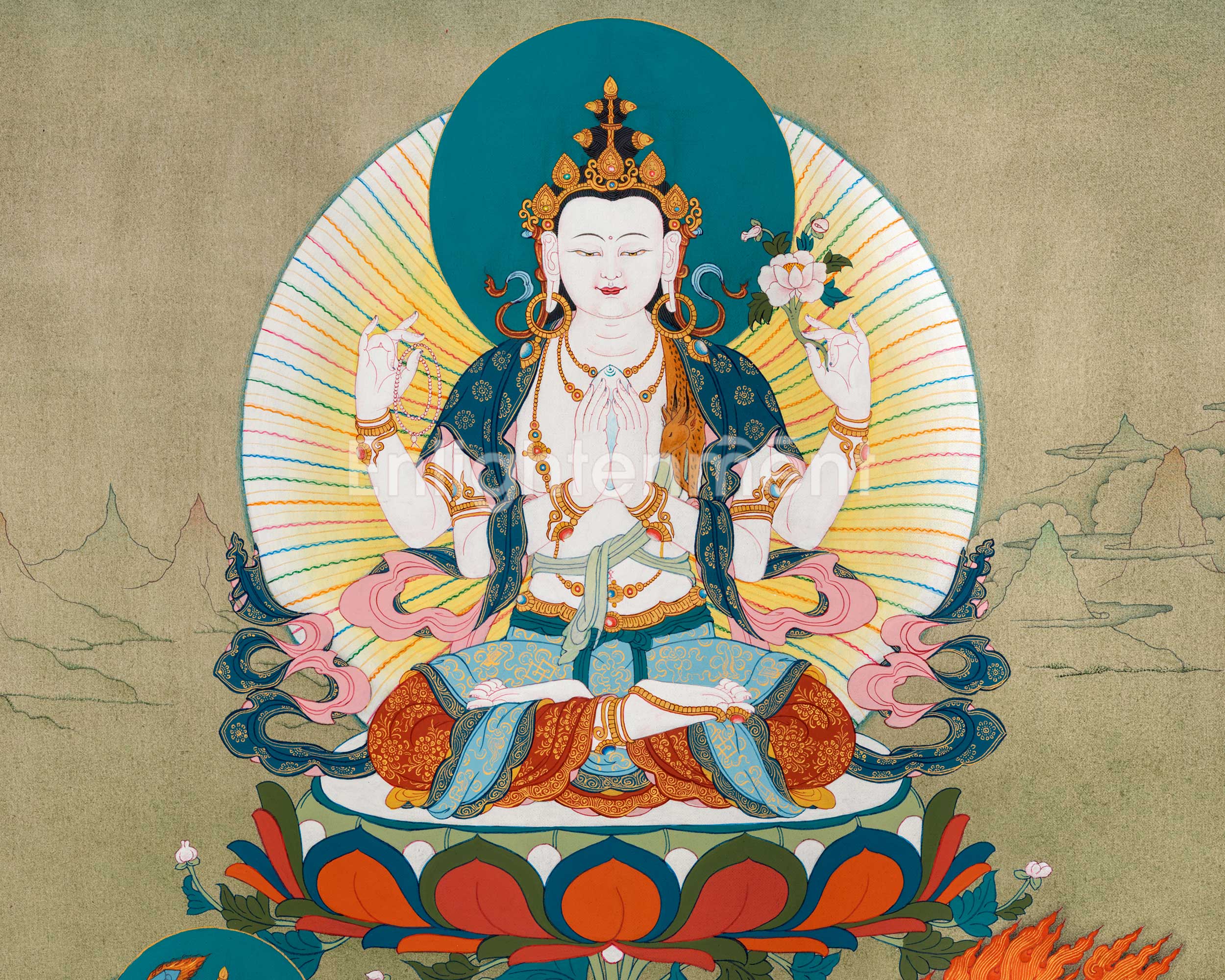 Chenrezig, Manjushri and Vajrapani, Trio Bodhisattva Thangka