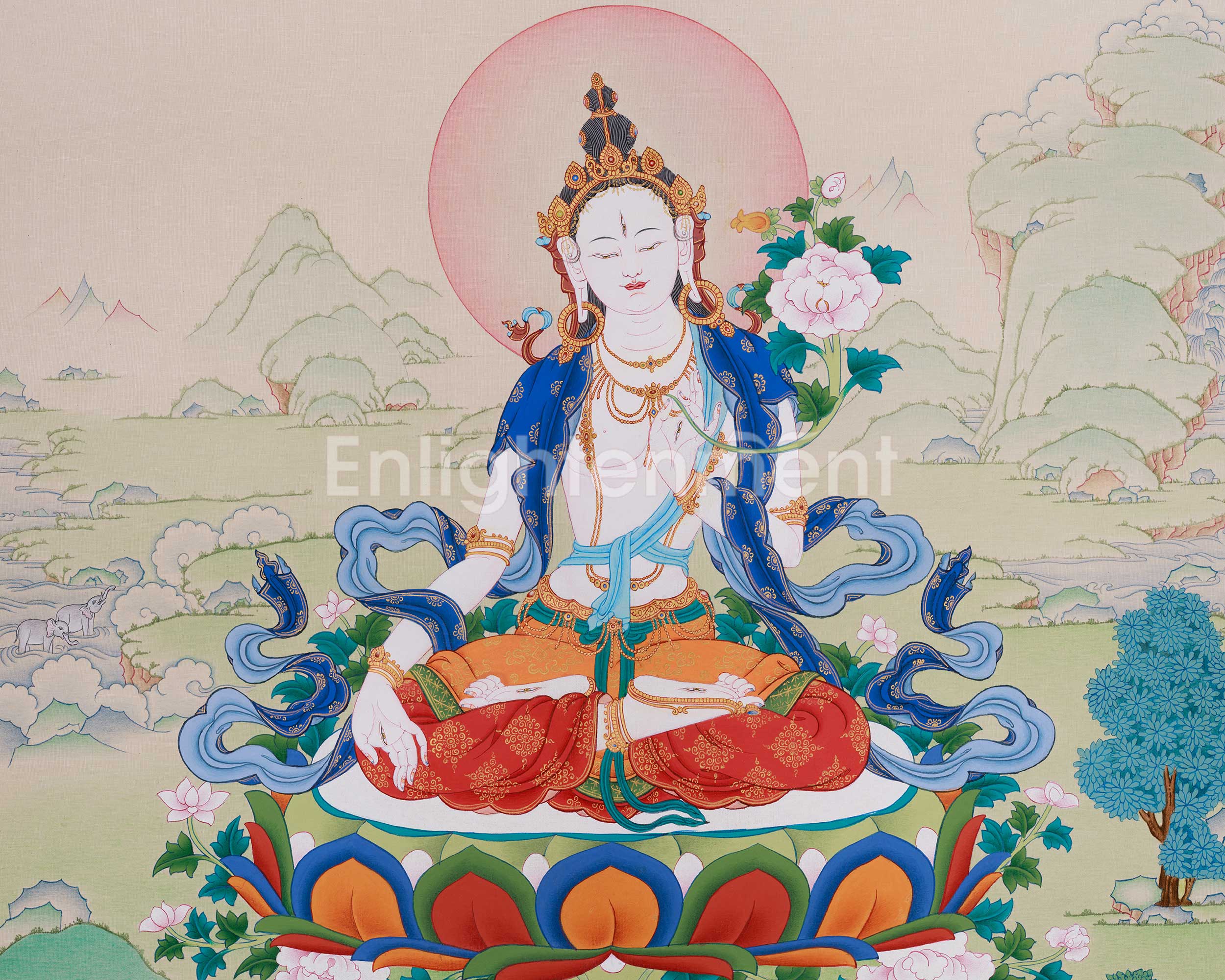 Traditional Art of White Tara | Seven-Eyed Deity Thangka