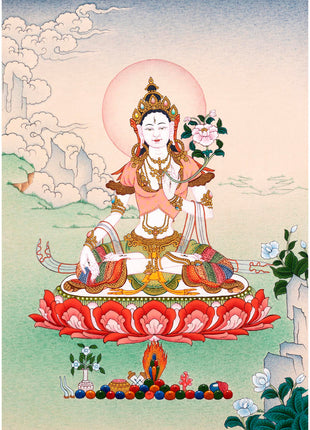 Mini White Tara Thangka | Traditional Tibetan Art