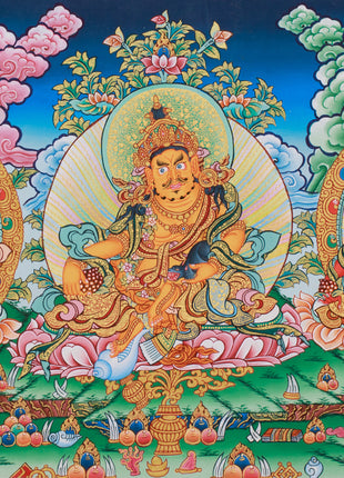 Tibetan Five Jambhalas Thangka | Buddhist Guardians of Wealth & Abundance