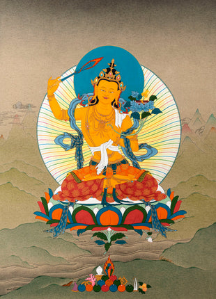 Manjushri Buddha Thangka | Traditionally Hand Painted Wisdom Deity