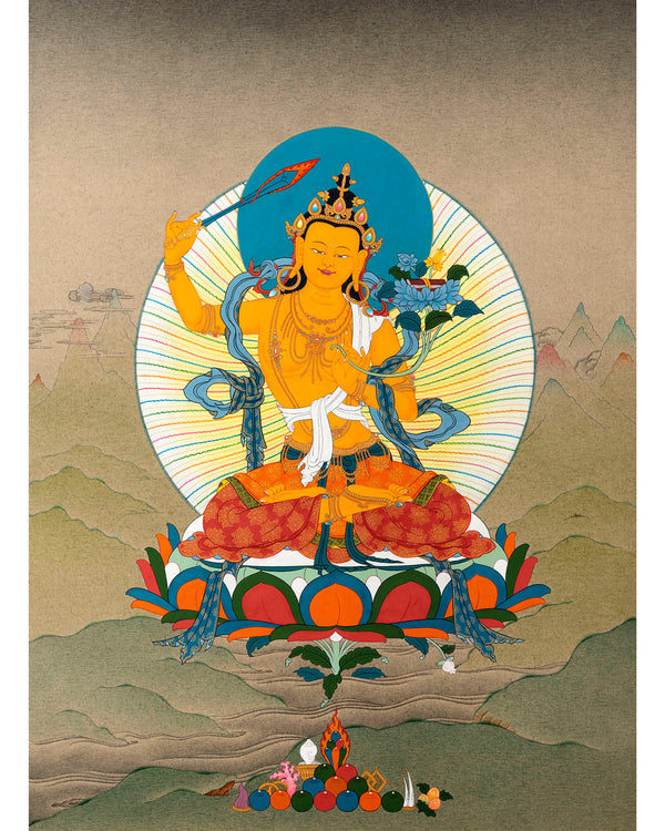 Manjushri Buddha Thangka | Traditionally Hand Painted Wisdom Deity