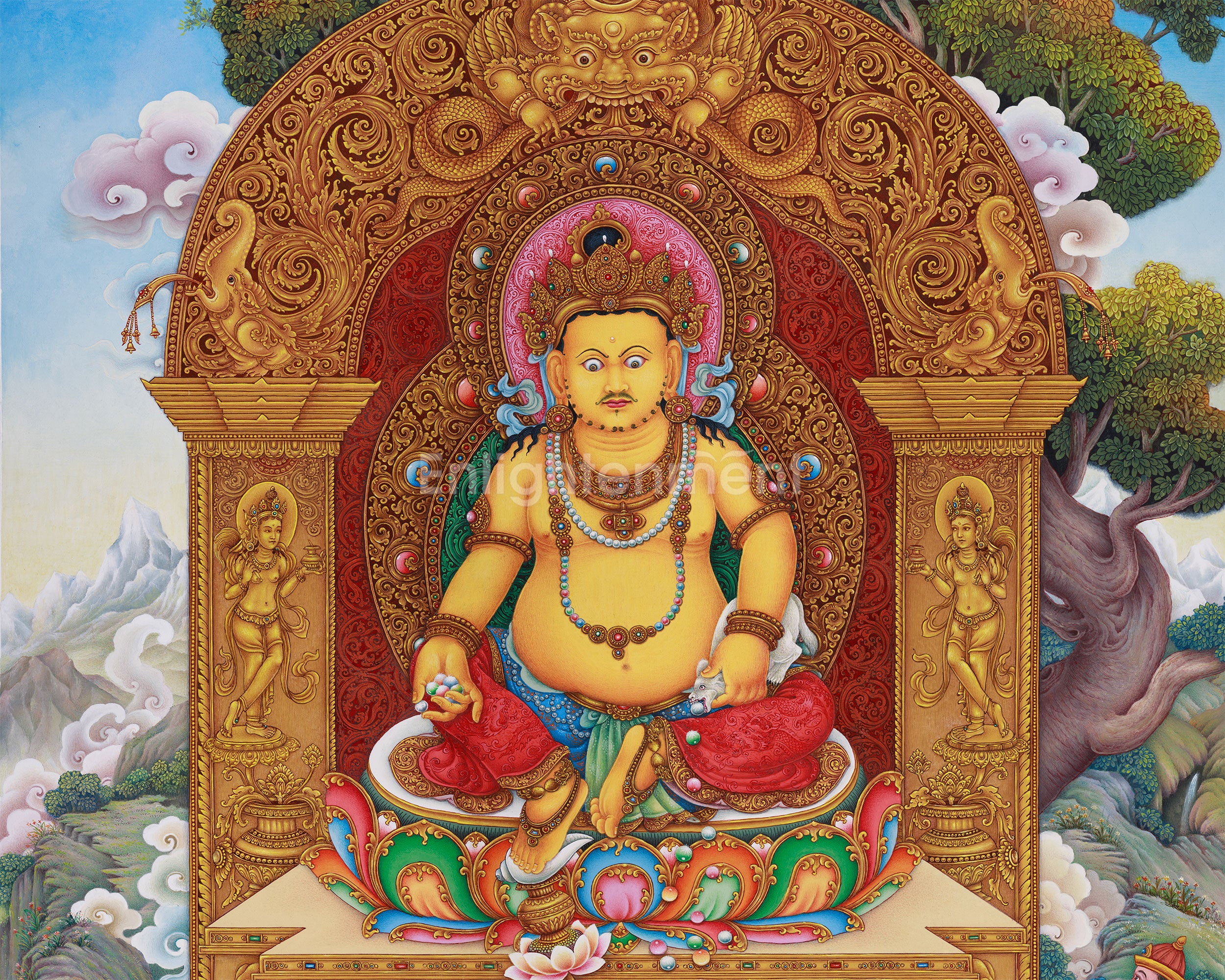 Dzambhala, Deity of Prosperity and Fortune | Radiant Paubha Art for Abundance