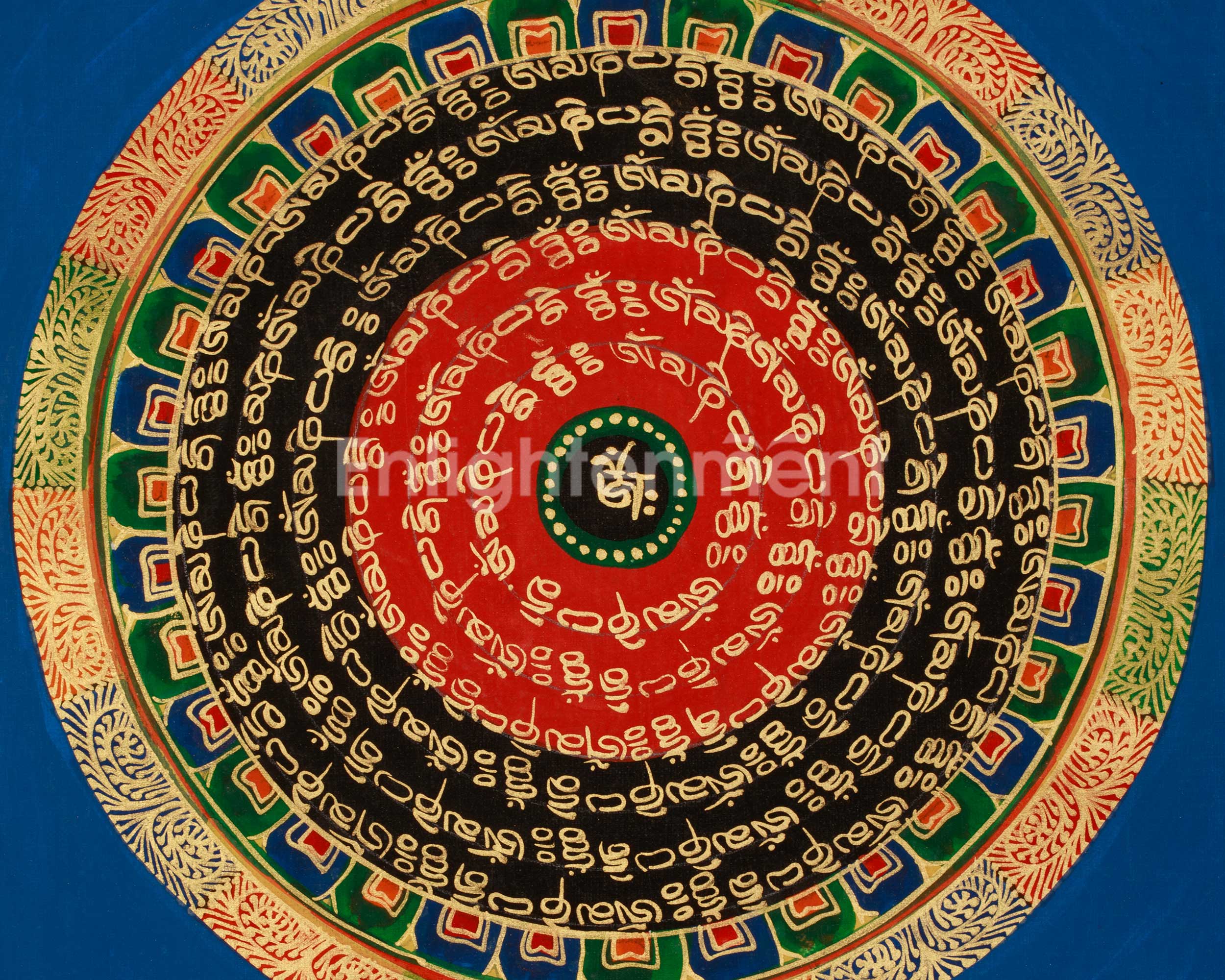 Spiritual Thangka of Mantra Mandala | Hand-Painted Himalayan Buddhist Artwork