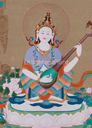 Hindu Goddess Saraswati Thangka | Wisdom & Knowledge Blessing