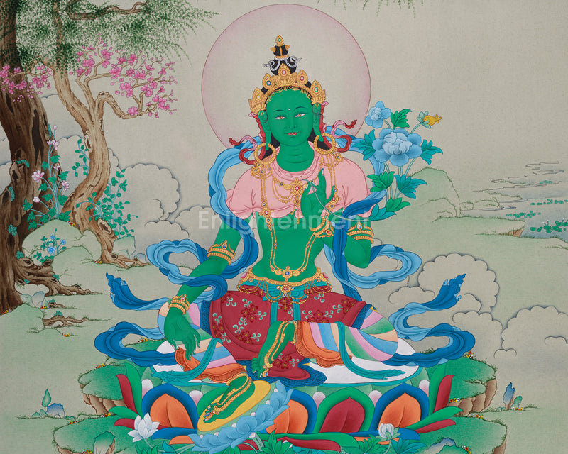 Buddhist Shyama Tara Thangka | Green Tara, The Enlightened Goddess of Compassion