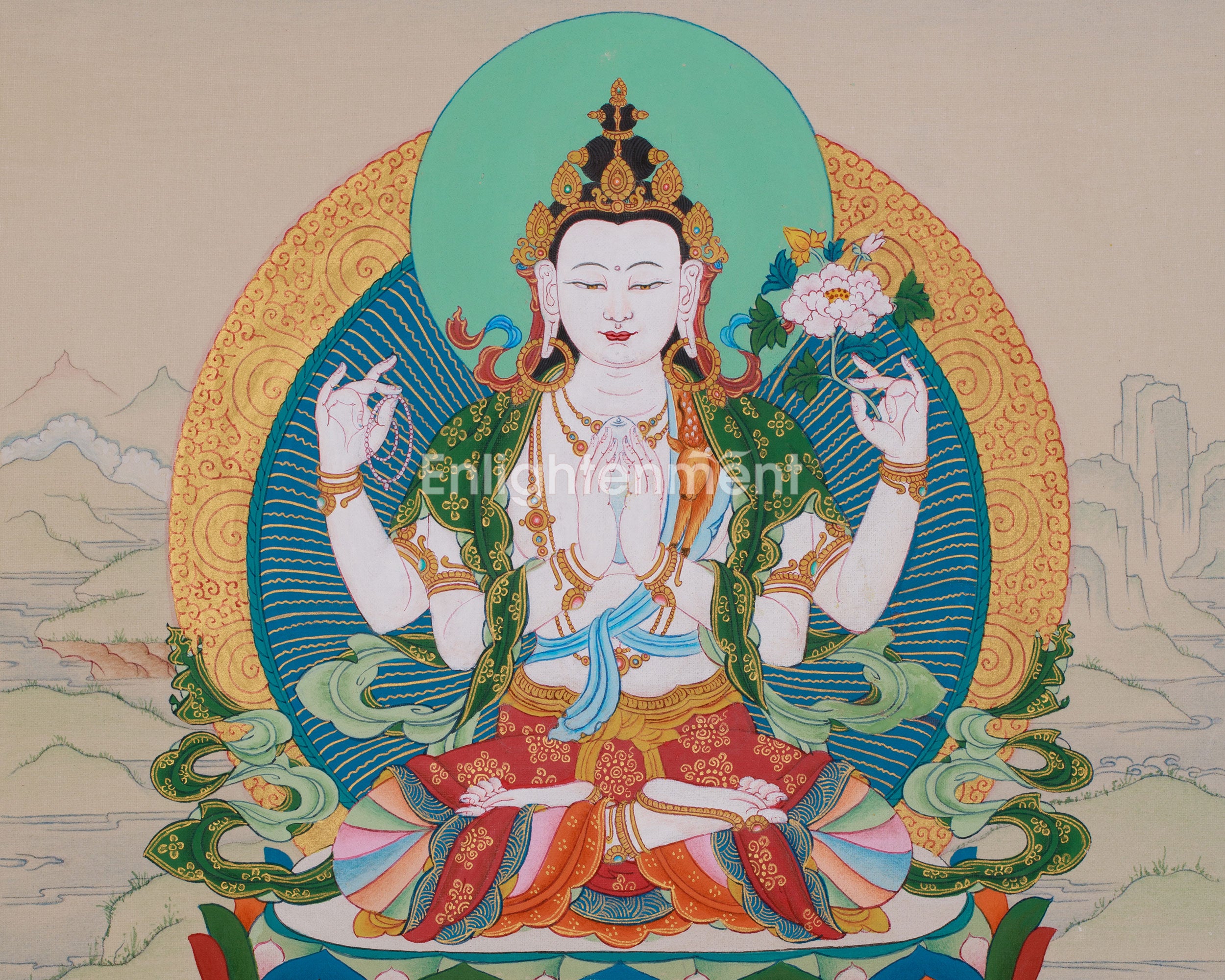 33cm Compassion Buddha, Chenrezig Painting | Bodhisattva of Infinite Mercy